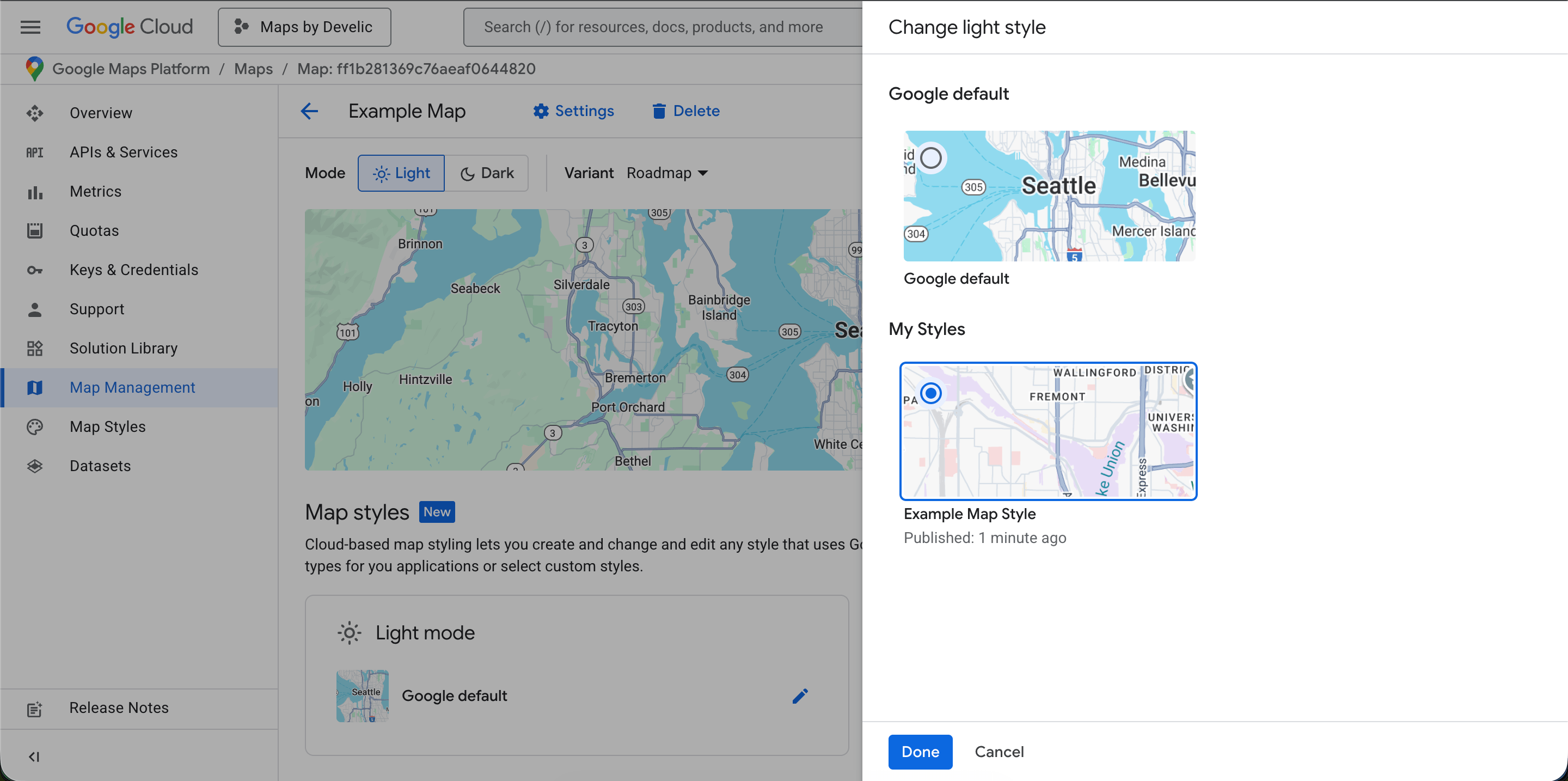 Map ID style assignment panel showing the linked cloud style