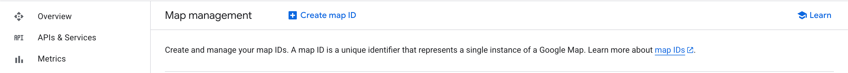 Map management toolbar with the Create Map ID button