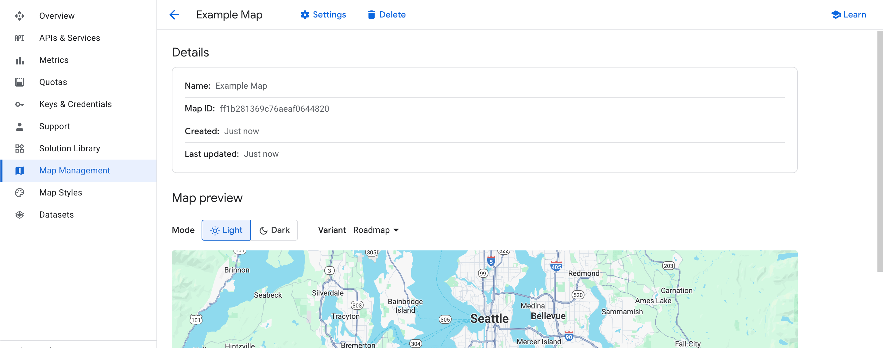 Map style selector attaching the custom style to the new Map ID