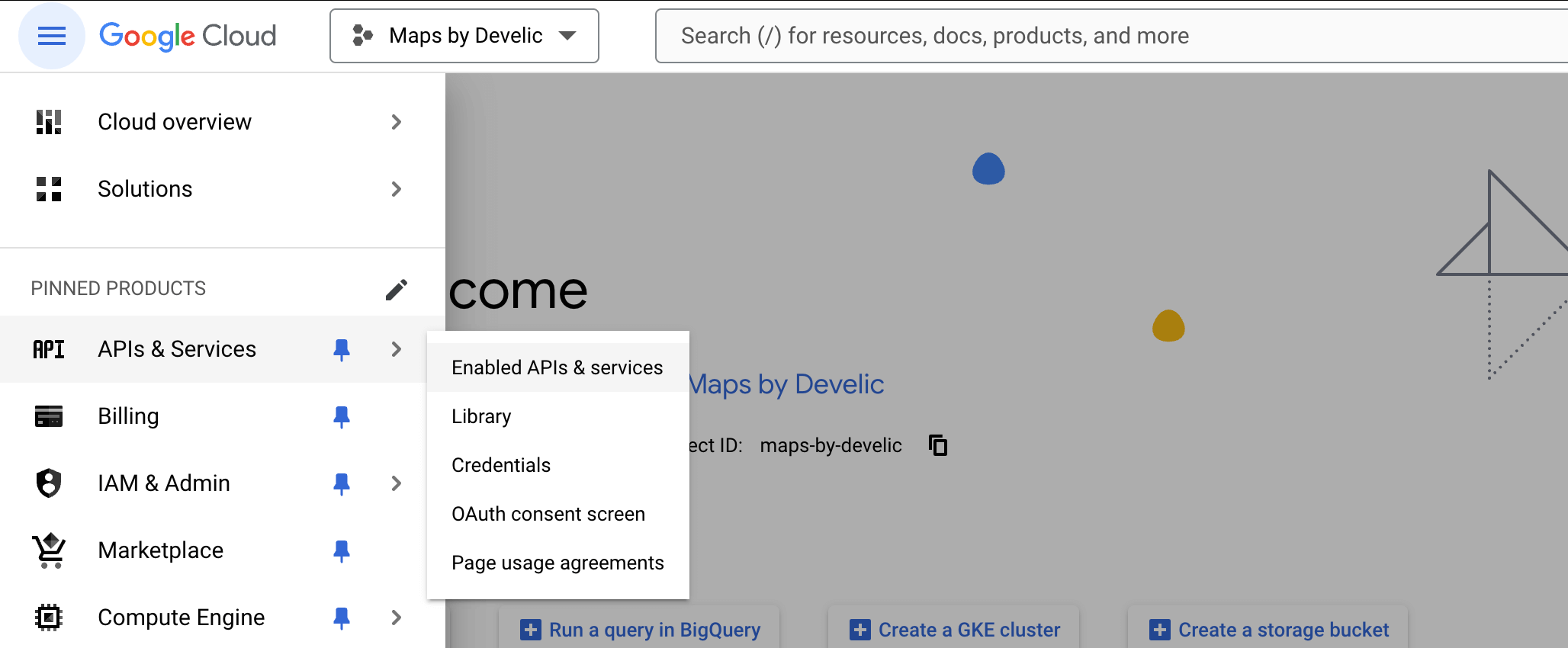 Navigating to APIs & Services and Enabled APIs & Services in Google Cloud Console
