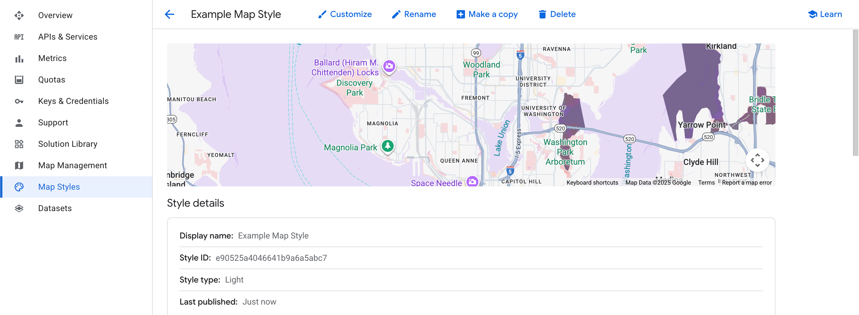 Published styles list showing the newly saved map style