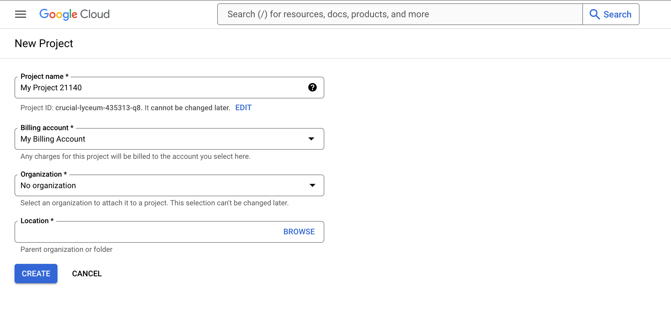 Creating a new project in Google Cloud Console for Google Maps API