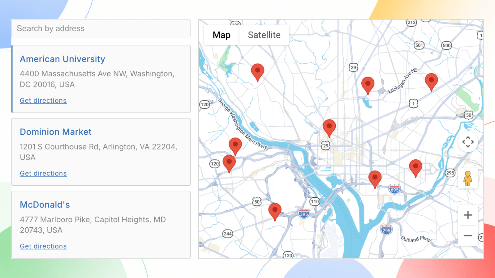 Omnium Maps application preview showing store locator interface