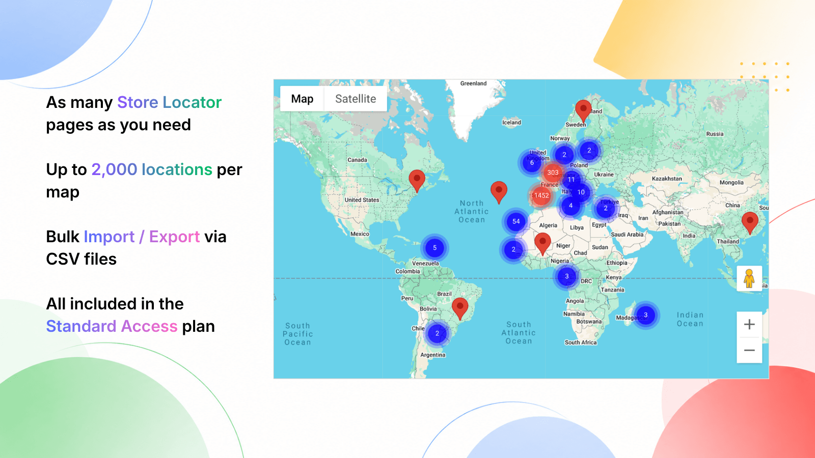 Map editor Locations tab in Shopify admin showing a list of 9 store locations with edit and delete actions