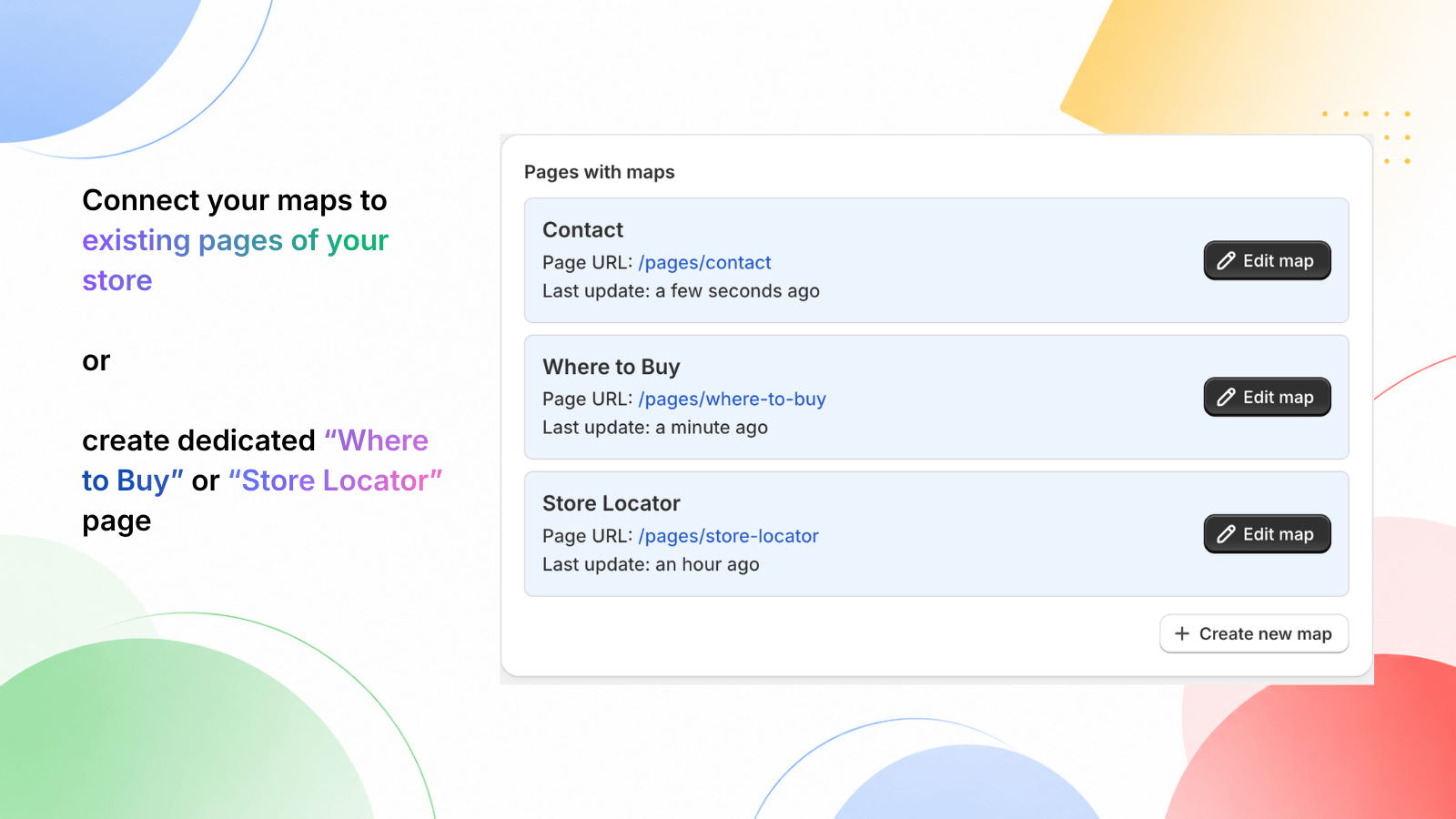 Edit location dialog showing address, title, description fields, featured and hide checkboxes, and a mini map for pin positioning